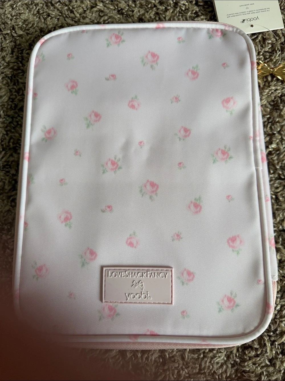 Love Shack Fancy Yoobi tech organizer pink floral Gold Bow Accent